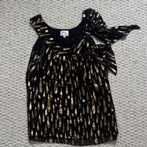 Milly Black and Gold Blouse with Bow Detail
